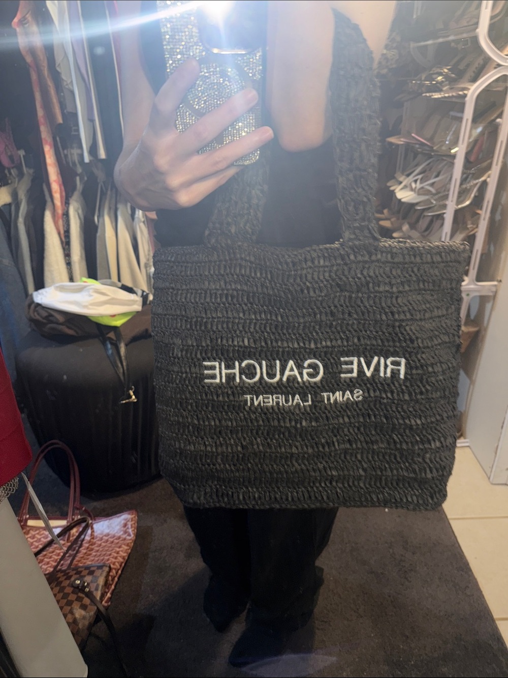 Saint Laurent Black Rive Gauche Woven Tote - Picture 3 of 3